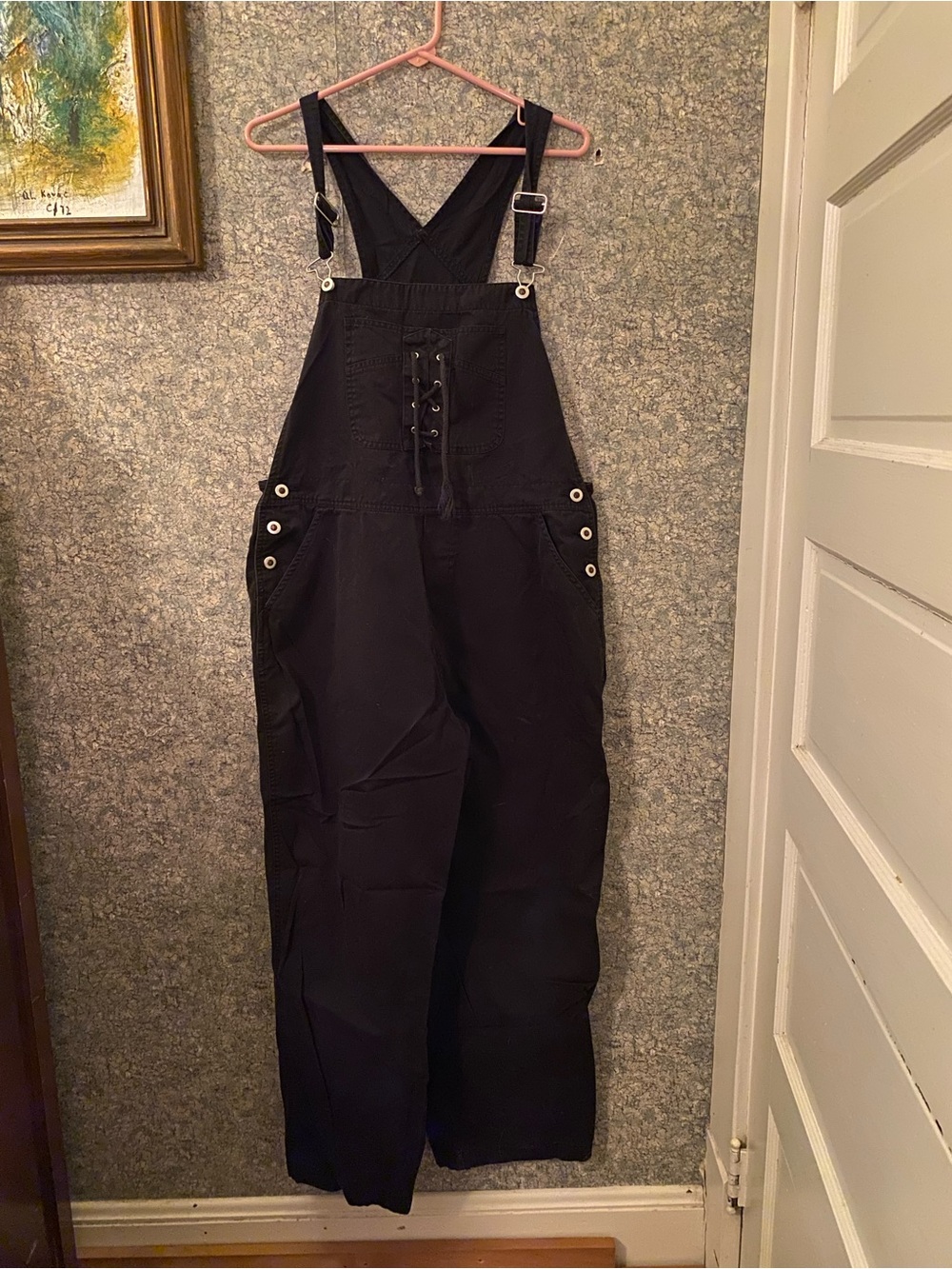 Vintage Y2K Black Overalls with Lace-Up Front Carolina Blues XL loose fit baggy